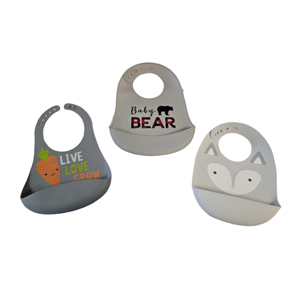 Cloud Island Little Treasure Bibs Unisex OS Gray Silicone Baby Bear Fox 3 Pack